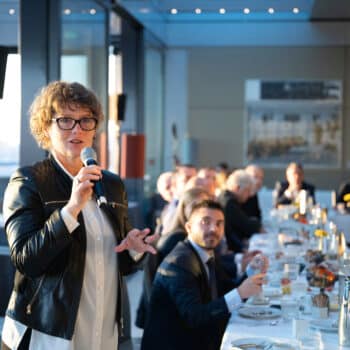 Die stellvertretende rheinland-pfälzische Ministerpräsidentin a. D. Eveline Lemke (Grüne) und Jürgen Lang, Director General EUMEPS.